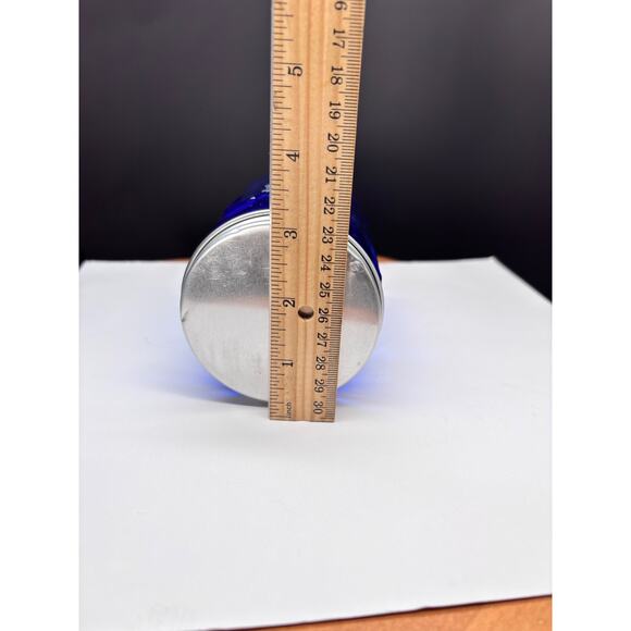 Hoosier Cabinet Style Cobalt Blue Glass Embossed TEA Jar With Metal Screw Lid - Picture 5 of 13